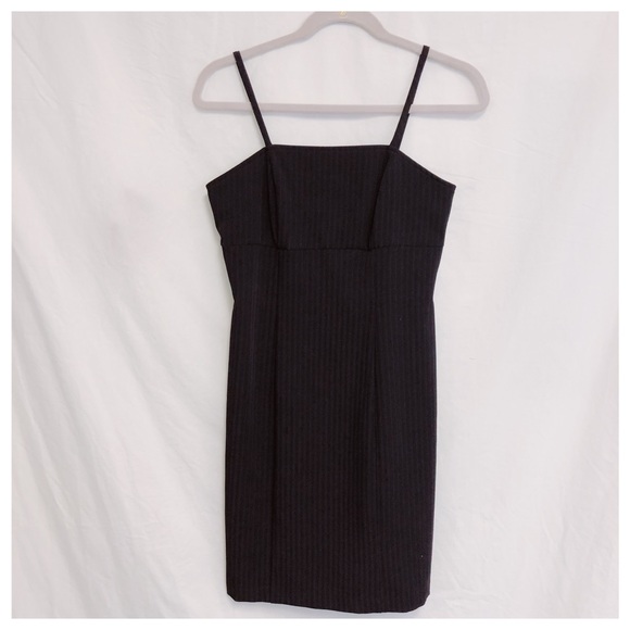 90s pinstriped black midi spaghetti strapped dress - Picture 2 of 6